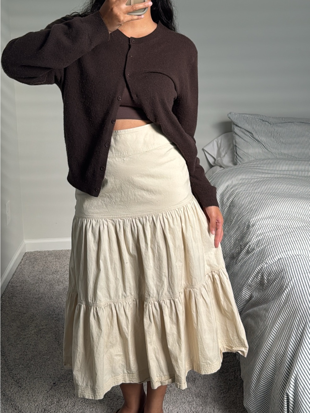 Veronica Beard cream tiered maxi skirt